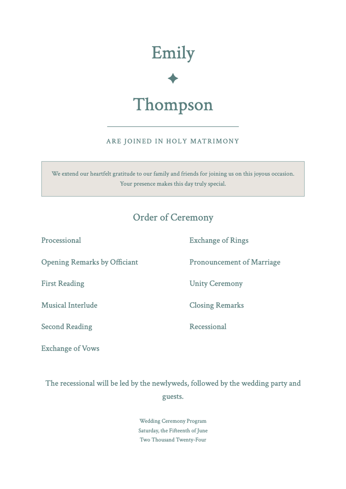 Elegant wedding ceremony program with dark border and script monogram_variant_2